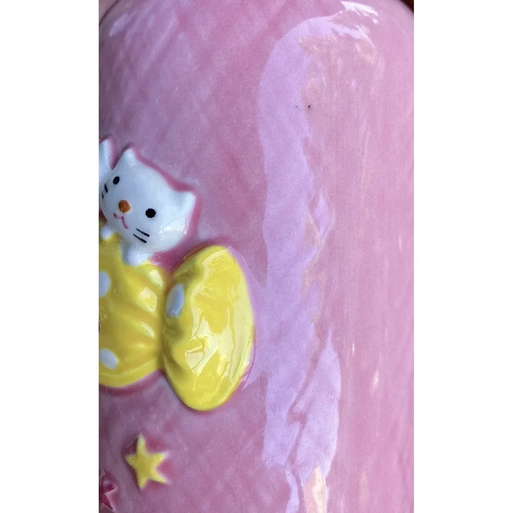 Vintage 1980s Fujika Japan Candy Cat Pink Ceramic Kawaii Bud Vase‎ Foil Label